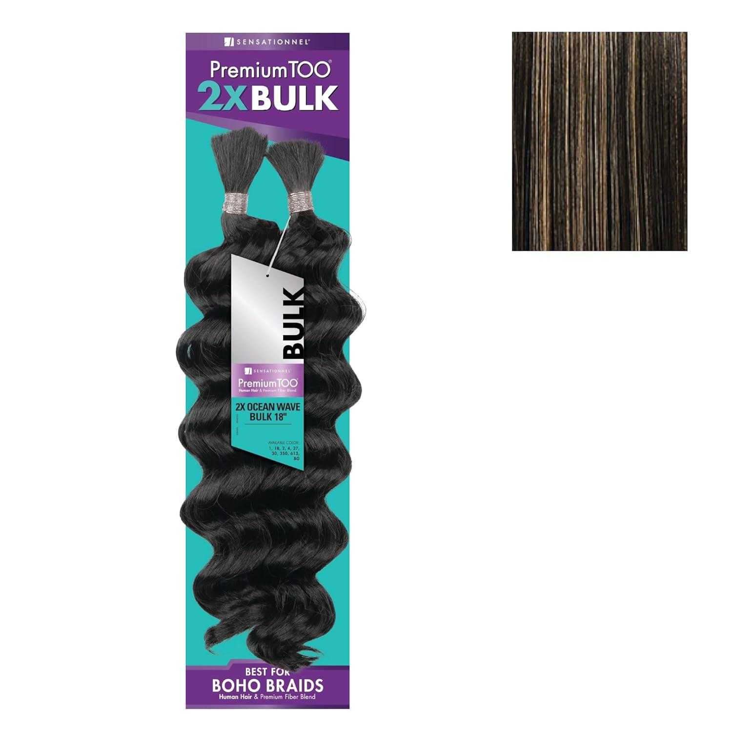 imageSensationnel PremToo Bulk Weaving 2X Ocean Wave Human Hair Blend for Boho Knotless Box or Curly Loose Wave Styles 1 Pack 14 inch 1 JETBLACKS1B27