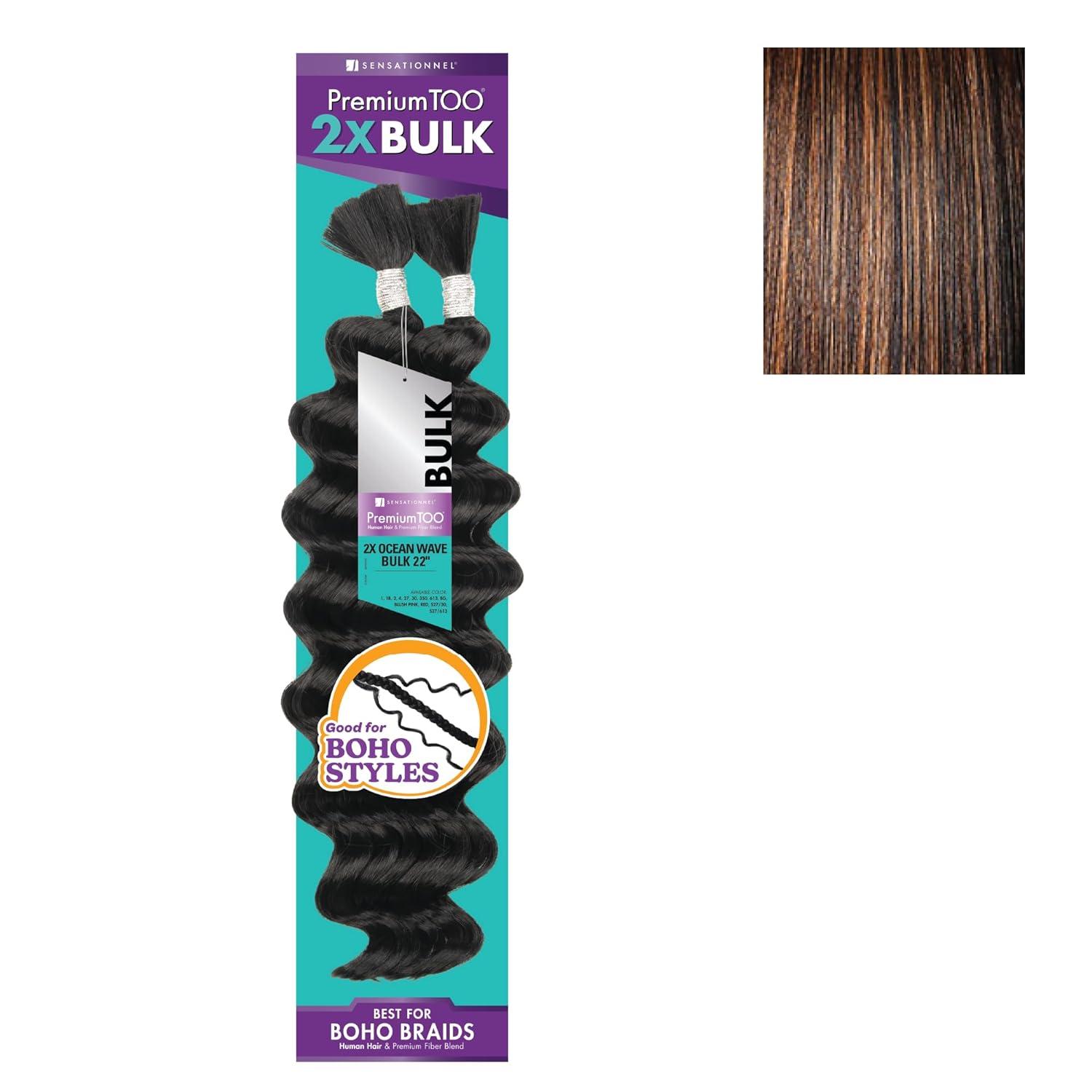 imageSensationnel PremToo Bulk Weaving 2X Ocean Wave Human Hair Blend for Boho Knotless Box or Curly Loose Wave Styles 1 Pack 14 inch 1 JETBLACKS1B30