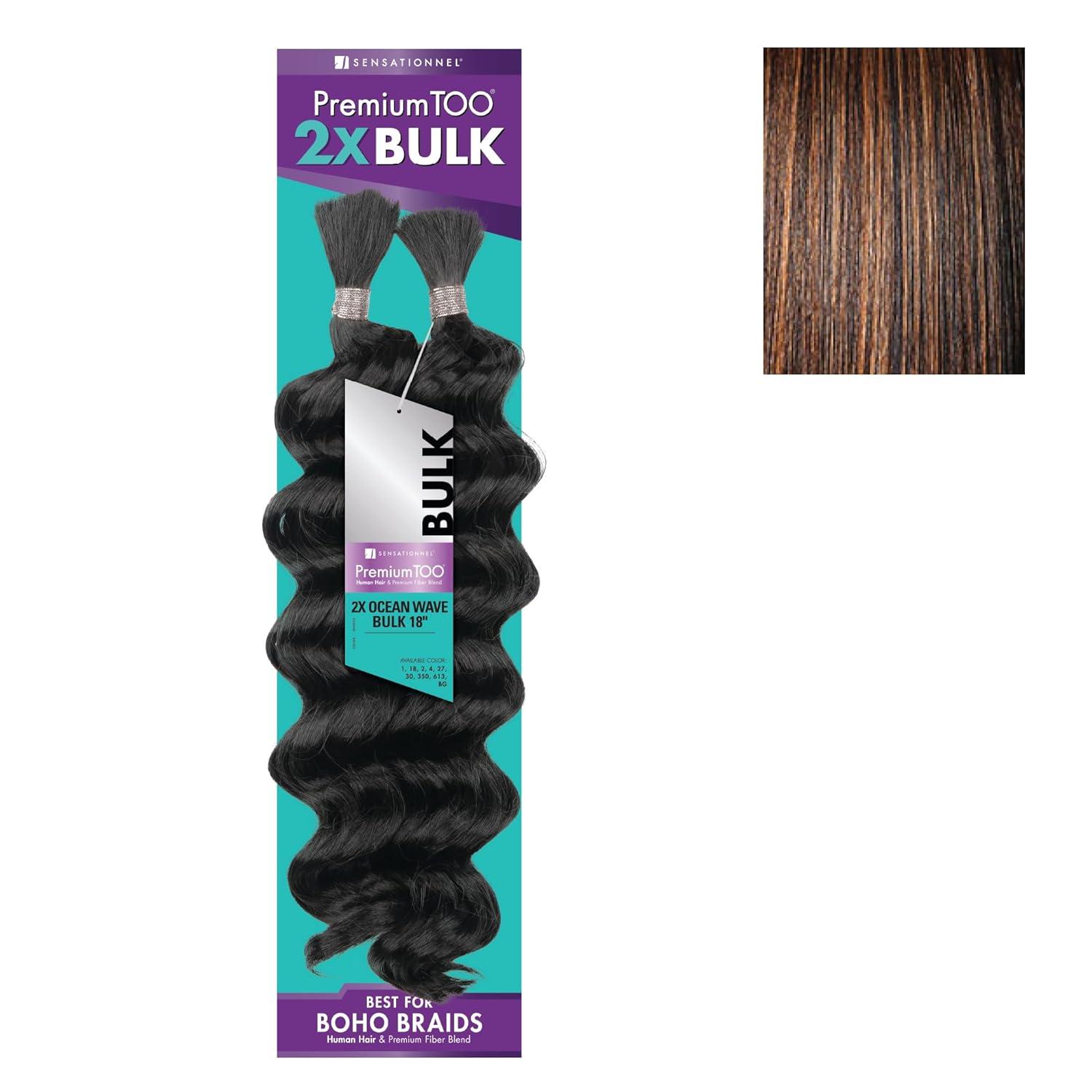 imageSensationnel PremToo Bulk Weaving 2X Ocean Wave Human Hair Blend for Boho Knotless Box or Curly Loose Wave Styles 1 Pack 14 inch 1 JETBLACKS1B30