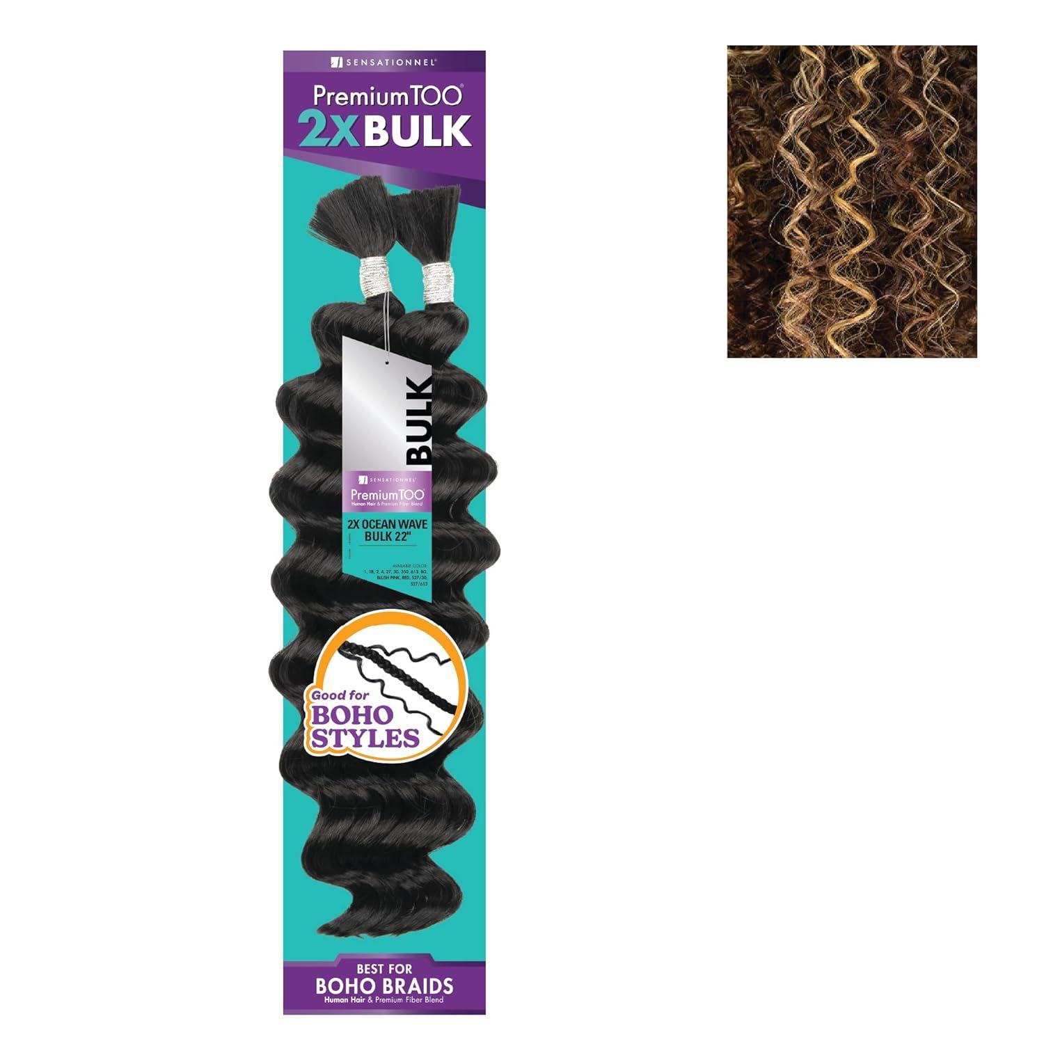 imageSensationnel PremToo Bulk Weaving 2X Ocean Wave Human Hair Blend for Boho Knotless Box or Curly Loose Wave Styles 1 Pack 14 inch 1 JETBLACKS430613