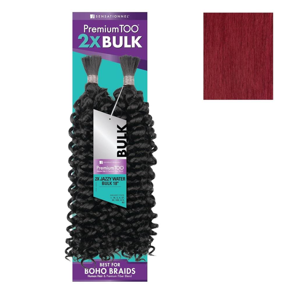 imageSensationnel PremToo Bulk Weaving 2X Jazzy Water Human Hair Blend for Boho Knotless Box or Curly Loose Wave Styles 1 Pack 14 inch 1 JETBLACKBG BURGANDY