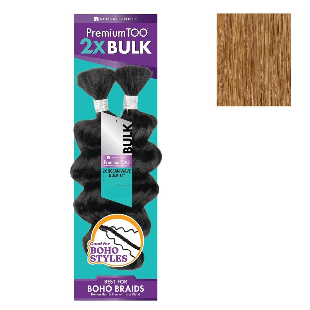 imageSensationnel PremToo Bulk Weaving  2X Ocean Wave Human Hair Blend for Boho Knotless Box or Curly Loose Wave Styles  1 Pack 14 inch 1 JETBLACK27 HONEYBLONDE