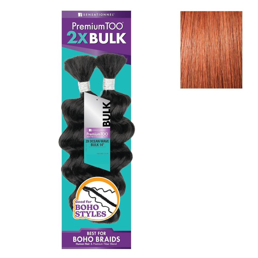 imageSensationnel PremToo Bulk Weaving  2X Ocean Wave Human Hair Blend for Boho Knotless Box or Curly Loose Wave Styles  1 Pack 14 inch 1 JETBLACK350 COPPERRED