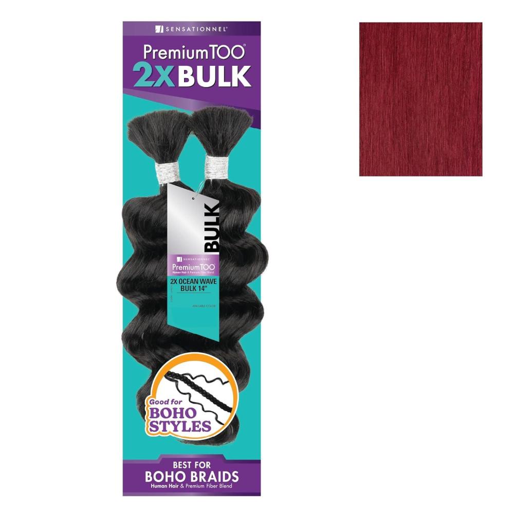 imageSensationnel PremToo Bulk Weaving  2X Ocean Wave Human Hair Blend for Boho Knotless Box or Curly Loose Wave Styles  1 Pack 14 inch 1 JETBLACKBG BURGUNDY
