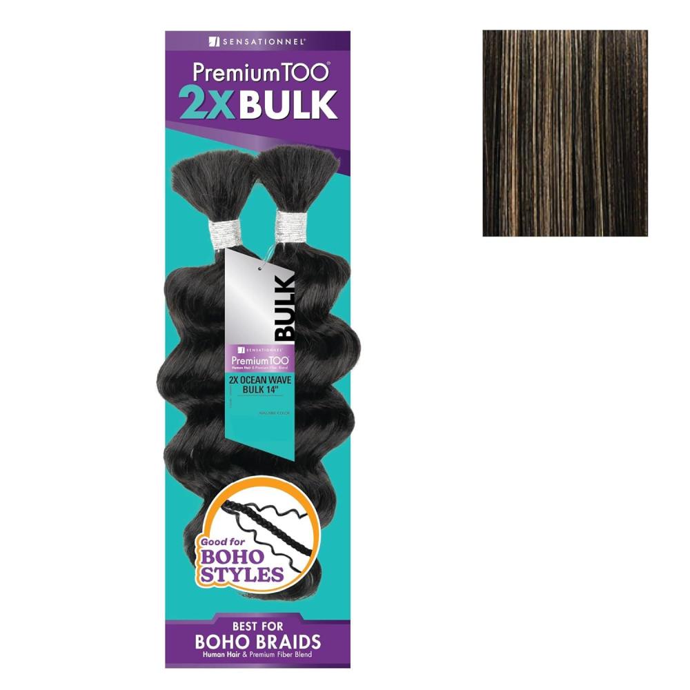 imageSensationnel PremToo Bulk Weaving 2X Ocean Wave Human Hair Blend for Boho Knotless Box or Curly Loose Wave Styles 1 Pack 14 inch 1 JETBLACKS1B27
