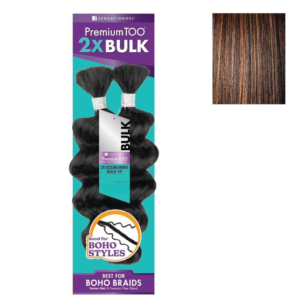 imageSensationnel PremToo Bulk Weaving 2X Ocean Wave Human Hair Blend for Boho Knotless Box or Curly Loose Wave Styles 1 Pack 14 inch 1 JETBLACKS1B30