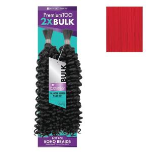 Sensationnel PremToo Bulk Weaving – 2X Jazzy Water Human Hair Blend for Boho, Knotless Box or Curly Loose Wave Styles – 1 Pack (14 inch, 1 JETBLACK)(RED)