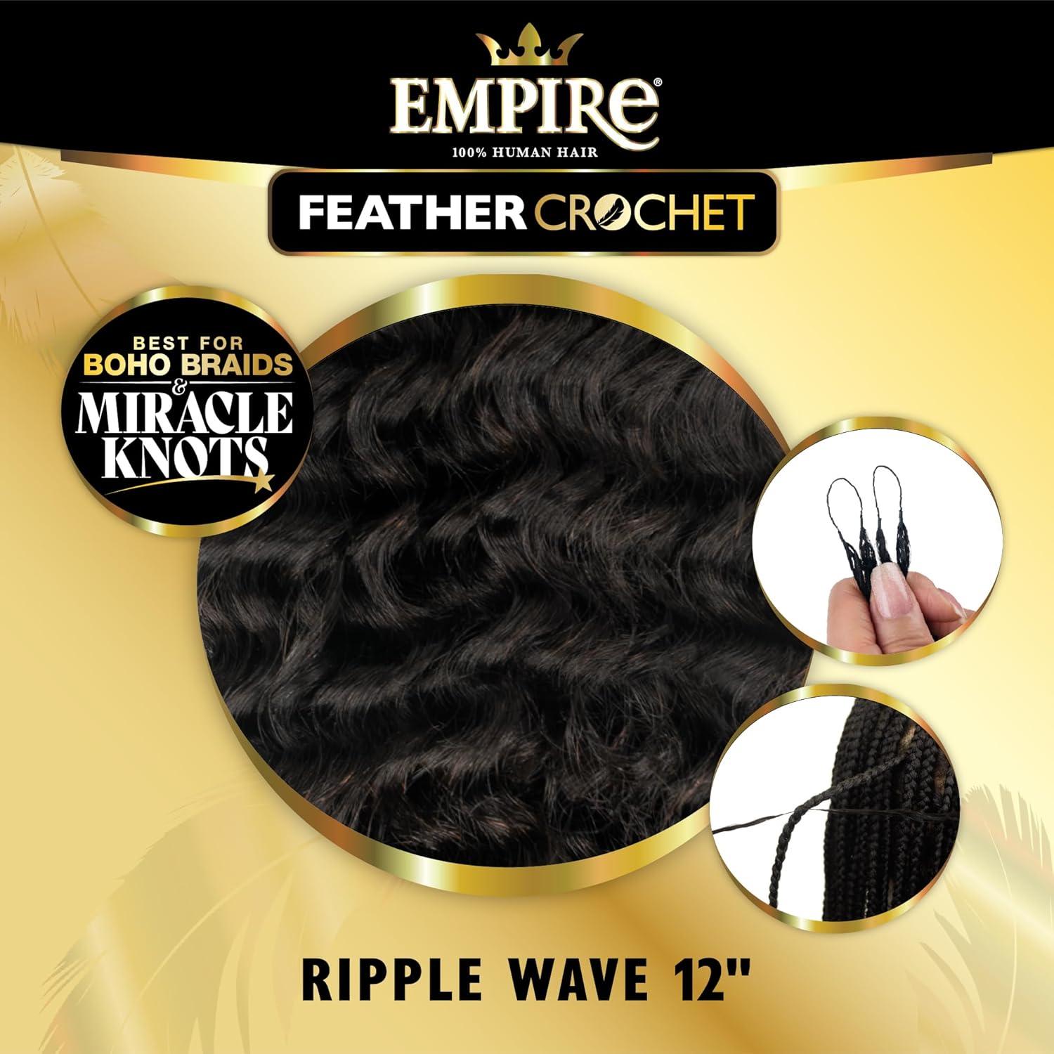 imageSensationnel Empire Feather Crochet Braiding Hair Ripple Wave Human Hair for Boho Braids and Miracle Knots Pre Separated 50 strands 10 inch 1 JETBLACK2 DARKBROWN