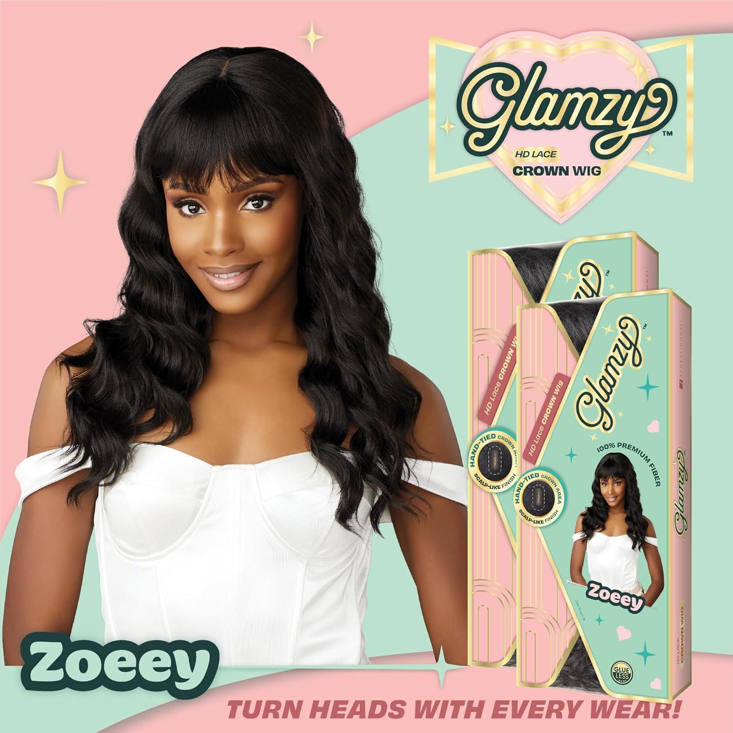 imageSensationnel Glamzy Lace Crown Wig Zoeey Glueless Hand Tied CrownArea Synthetic Hair 1 JETBLACK1B OFFBLACK