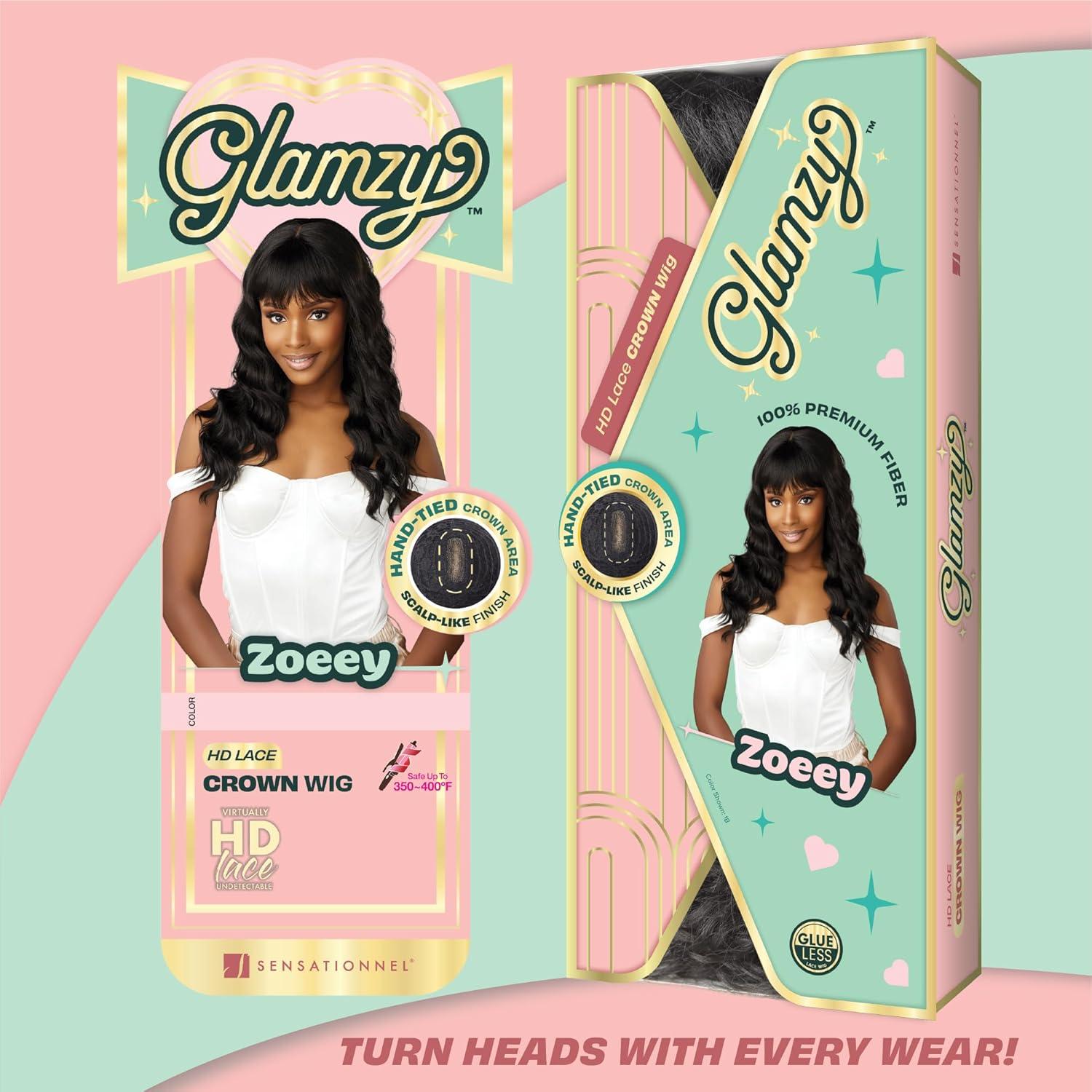 imageSensationnel Glamzy Lace Crown Wig Zoeey Glueless Hand Tied CrownArea Synthetic Hair 1 JETBLACKBALAYAGEAUBURN