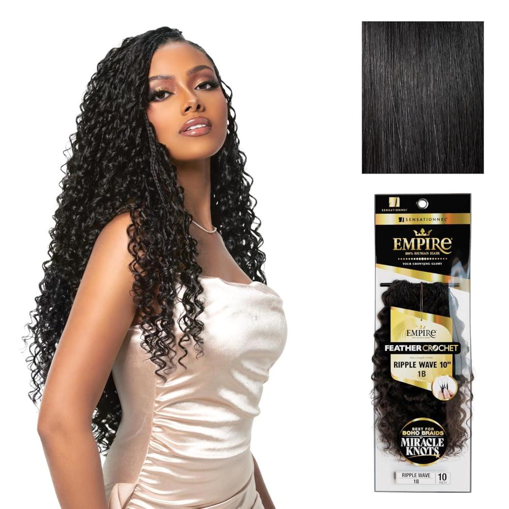 imageSensationnel Empire Feather Crochet Braiding Hair Ripple Wave Human Hair for Boho Braids and Miracle Knots Pre Separated 50 strands 10 inch 1 JETBLACK1 JETBLACK