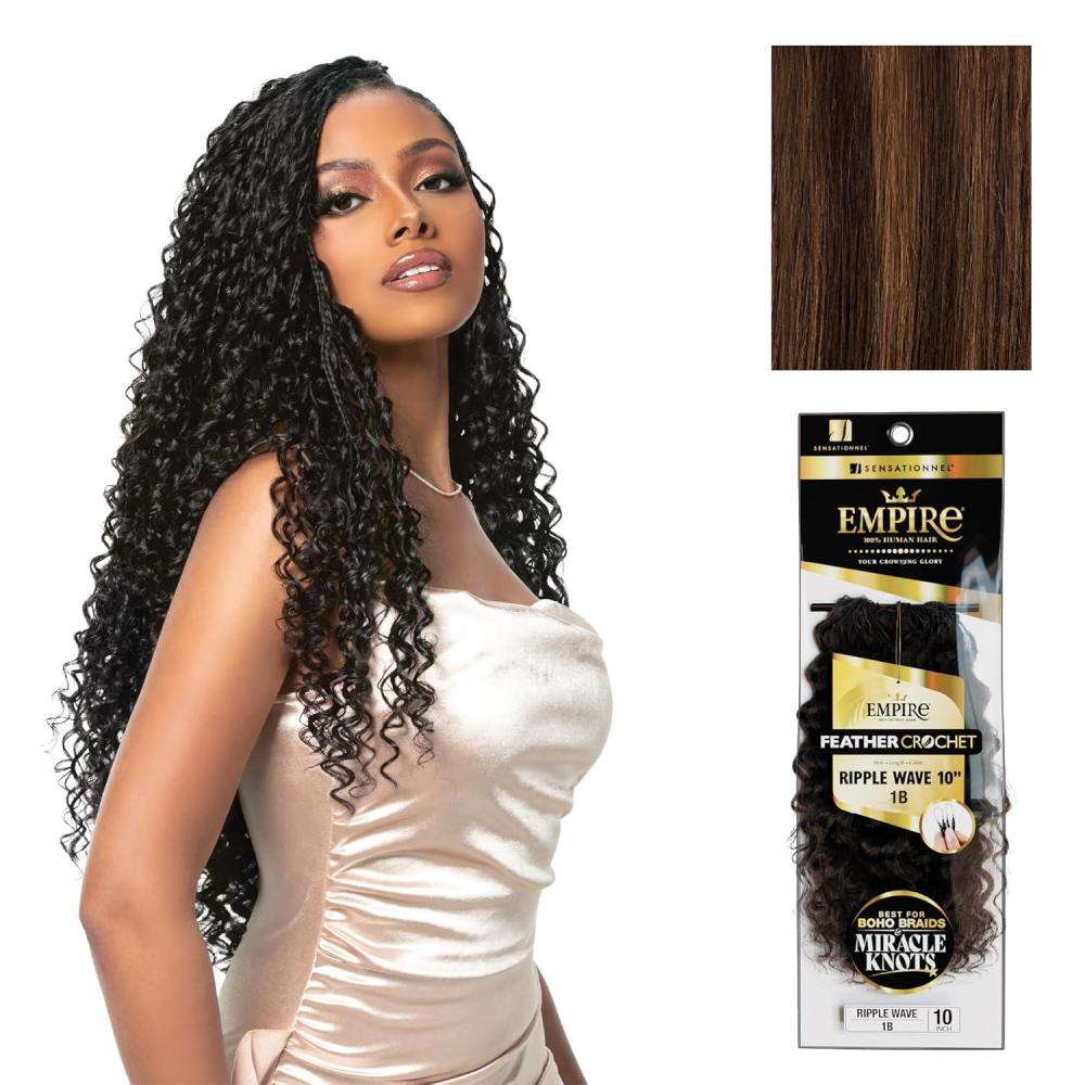 imageSensationnel Empire Feather Crochet Braiding Hair Ripple Wave Human Hair for Boho Braids and Miracle Knots Pre Separated 50 strands 10 inch 1 JETBLACKS430