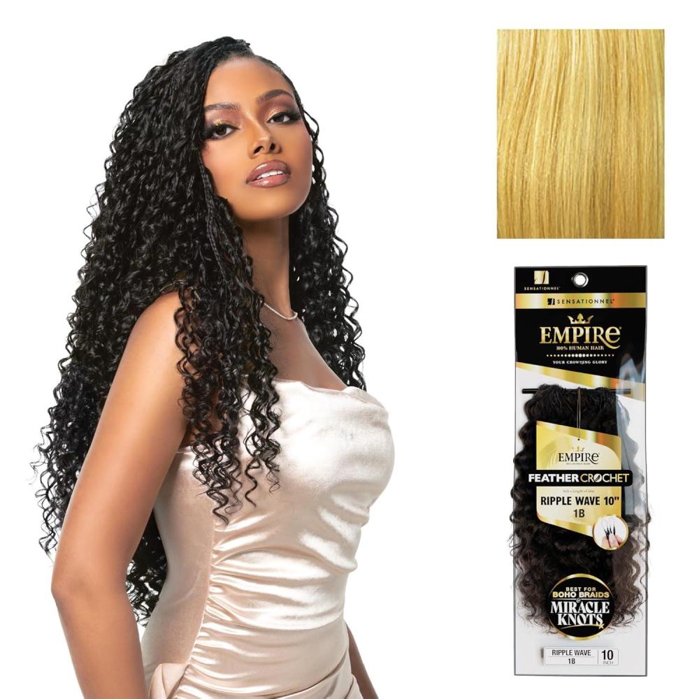 imageSensationnel Empire Feather Crochet Braiding Hair  Ripple Wave Human Hair for Boho Braids and Miracle Knots Pre Separated 50 strands 10 inch 1 JETBLACKS27613
