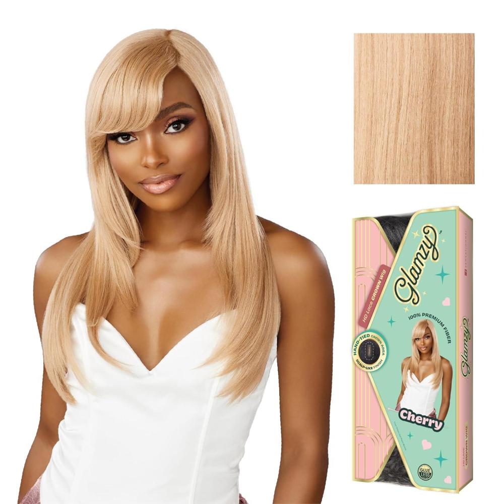 imageSensationnel Glamzy Lace Crown Wig Cherry Glueless Hand Tied CrownArea Synthetic Hair 1 JETBLACKASHPEACHBLONDE