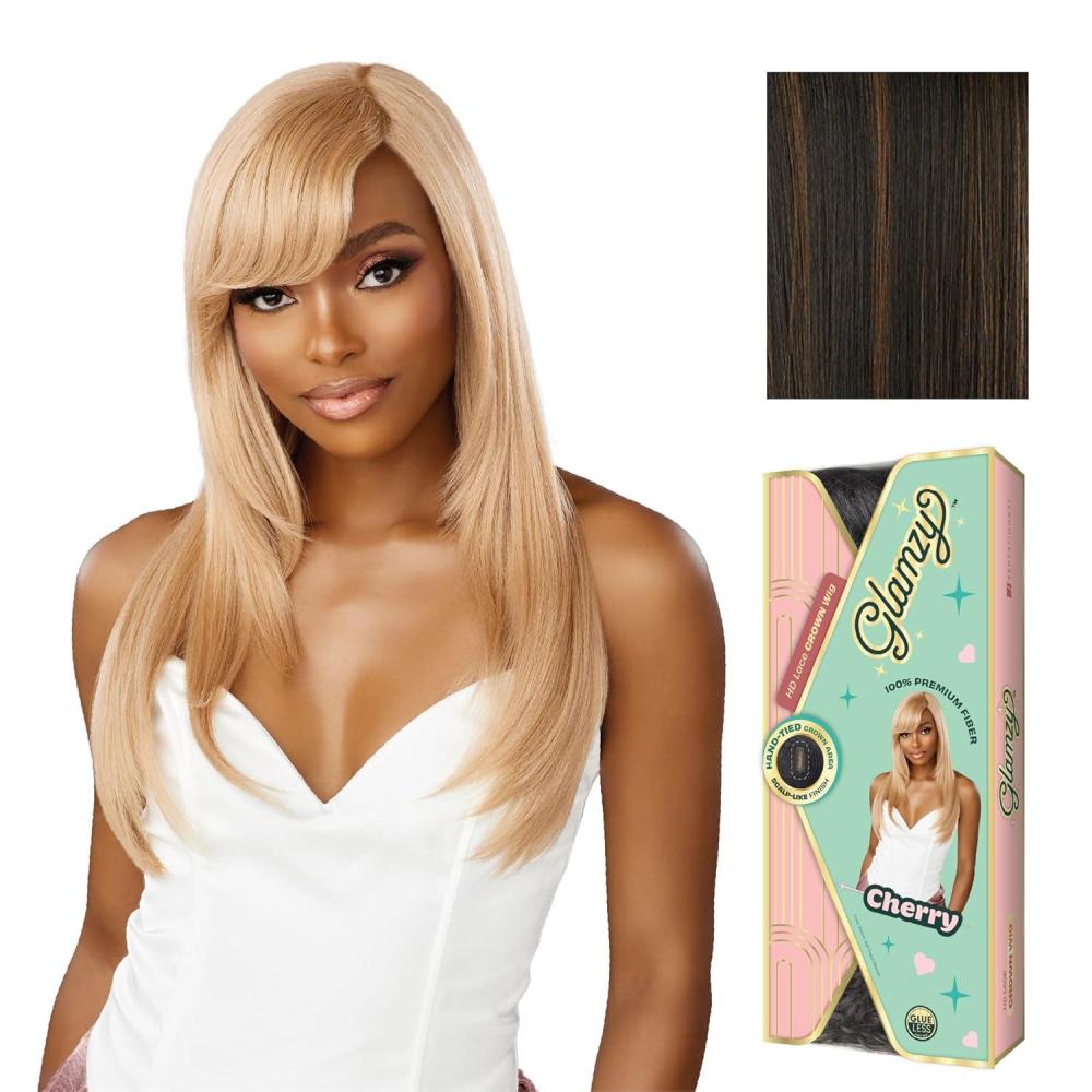 imageSensationnel Glamzy Lace Crown Wig Cherry Glueless Hand Tied CrownArea Synthetic Hair 1 JETBLACKCH30