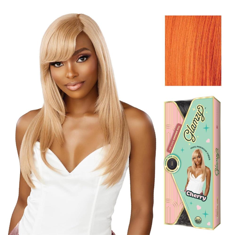 imageSensationnel Glamzy Lace Crown Wig Cherry Glueless Hand Tied CrownArea Synthetic Hair 1 JETBLACKGINGERCOPPER