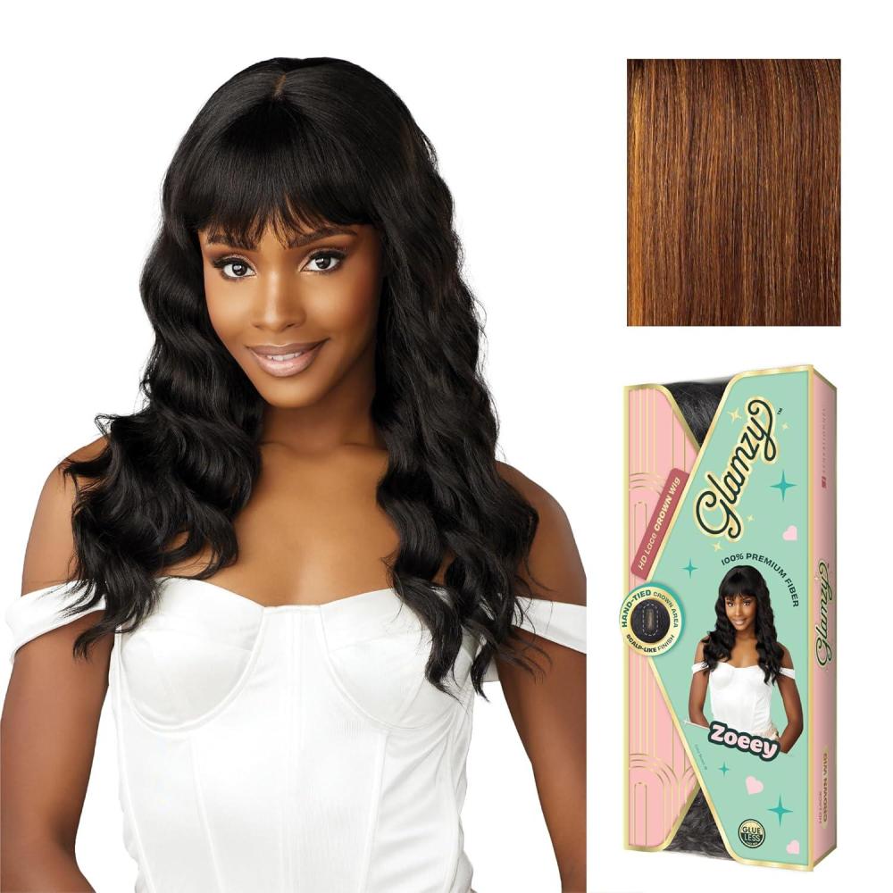 imageSensationnel Glamzy Lace Crown Wig Zoeey Glueless Hand Tied CrownArea Synthetic Hair 1 JETBLACKBALAYAGEAUBURN