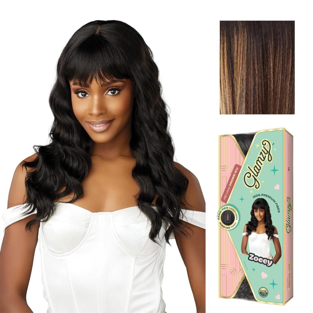 imageSensationnel Glamzy Lace Crown Wig Zoeey Glueless Hand Tied CrownArea Synthetic Hair 1 JETBLACKBALAYAGESUNKISSED
