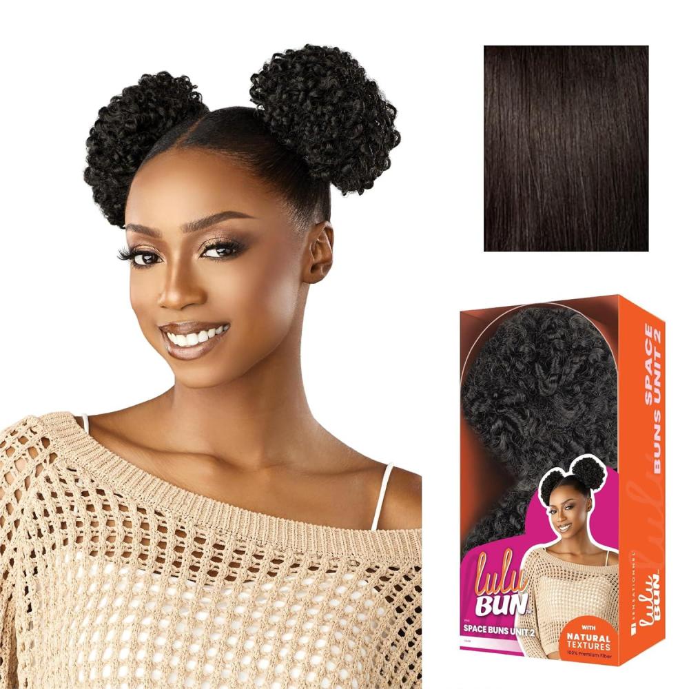 imageSensationnel Lulu Bun Hairextensions  Space Buns Unit 2 Synthetic Quick and Easy Wear Hair with Natural Textures 1 JETBLACK2 DARKBROWN