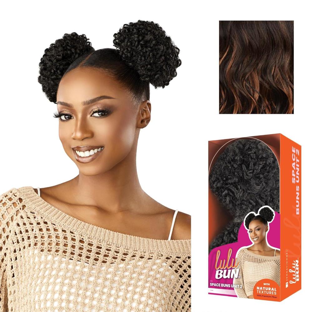 imageSensationnel Lulu Bun Hairextensions  Space Buns Unit 2 Synthetic Quick and Easy Wear Hair with Natural Textures 1 JETBLACKF1B30