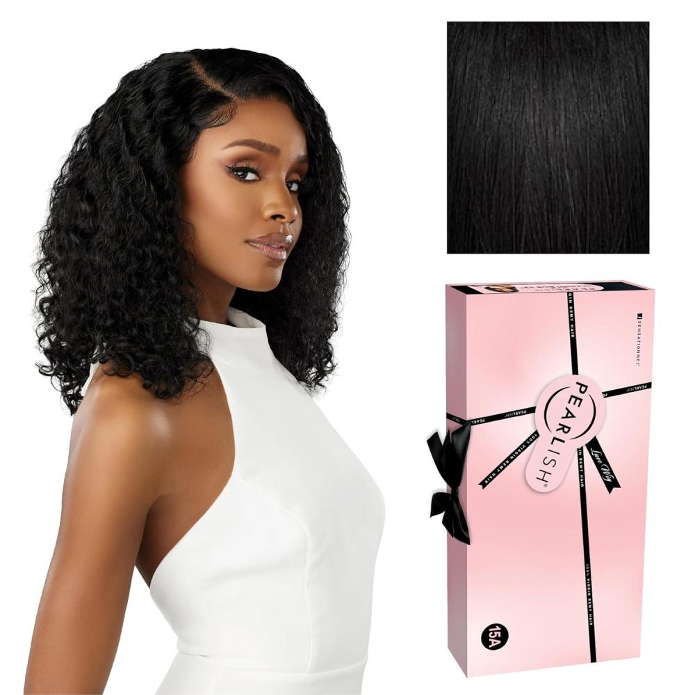 imageSensationnel Pearlish 13x4 Lace Frontal Wig Italian Curl 20 inch 15A Remy Human Hair Glueless Preplucked Hairline NATURALNATURALBLACK