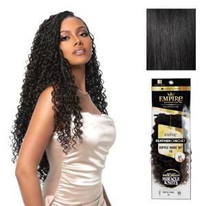 Sensationnel Empire Feather Crochet Braiding Hair – Ripple Wave Human Hair for Boho Braids and Miracle Knots Pre Separated 50 strands (10 inch, 1 JETBLACK)(1 JETBLACK)