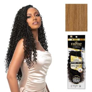 Sensationnel Empire Feather Crochet Braiding Hair – Ripple Wave Human Hair for Boho Braids and Miracle Knots Pre Separated 50 strands (10 inch, 1 JETBLACK)(27 HONEYBLONDE)