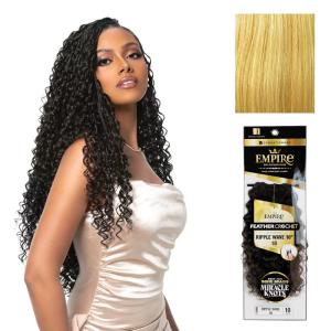 Sensationnel Empire Feather Crochet Braiding Hair – Ripple Wave Human Hair for Boho Braids and Miracle Knots Pre Separated 50 strands (10 inch, 1 JETBLACK)(S27/613)