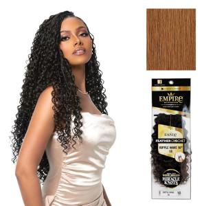 Sensationnel Empire Feather Crochet Braiding Hair – Ripple Wave Human Hair for Boho Braids and Miracle Knots Pre Separated 50 strands (10 inch, 1 JETBLACK)(30 LIGHTAUBURN)