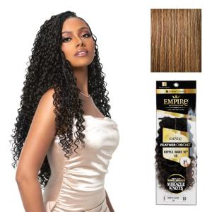 Sensationnel Empire Feather Crochet Braiding Hair – Ripple Wave Human Hair for Boho Braids and Miracle Knots Pre Separated 50 strands (10 inch, 1 JETBLACK)(S4/27)