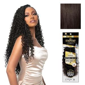 Sensationnel Empire Feather Crochet Braiding Hair – Ripple Wave Human Hair for Boho Braids and Miracle Knots Pre Separated 50 strands (10 inch, 1 JETBLACK)(2 DARKBROWN)