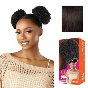 Sensationnel Lulu Bun Hairextensions – Space Buns Unit 2 Synthetic Quick and Easy Wear Hair with Natural Textures (1 JETBLACK)(2 DARKBROWN)