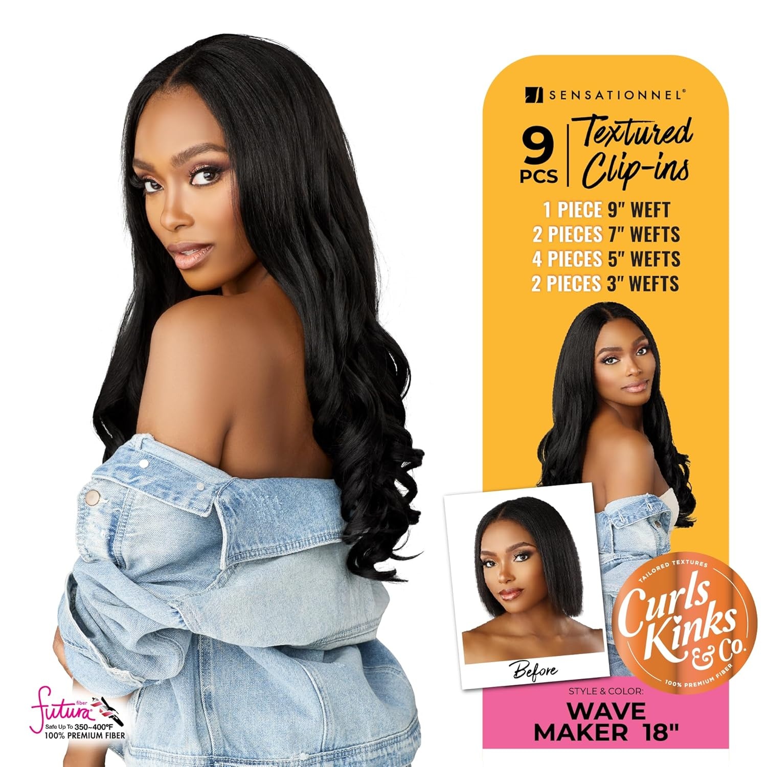 imageSensationnel Curls Kinksandco Clip in Wave Maker 18 Inch Hairextensions Synthetic 9 Piece Pack Easy to Use Clips for Natural 3C to 4C hair 1 JETBLACKTH2COPPER