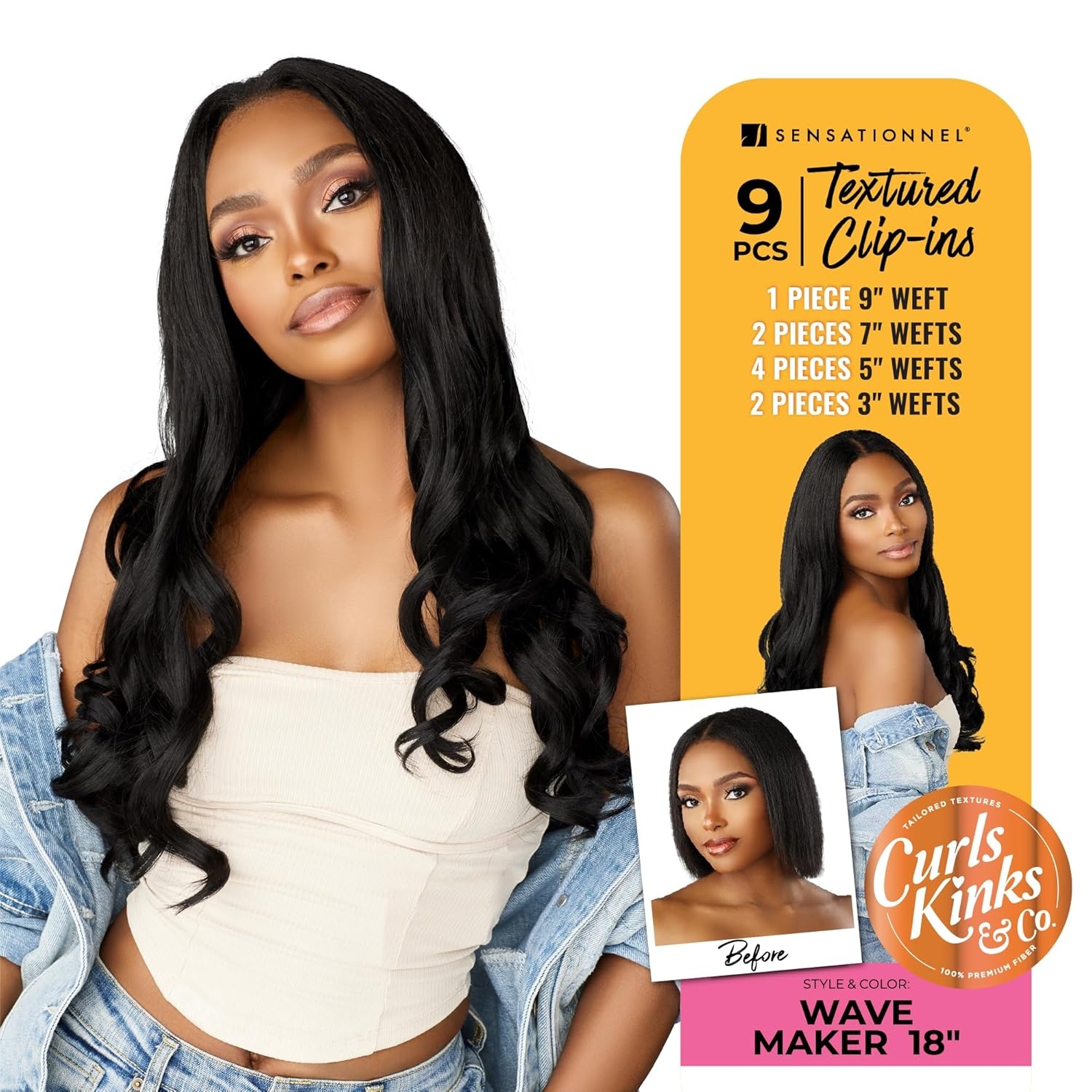 imageSensationnel Curls Kinksandco Clip in Wave Maker 18 Inch Hairextensions Synthetic 9 Piece Pack Easy to Use Clips for Natural 3C to 4C hair 1 JETBLACKTH2BG