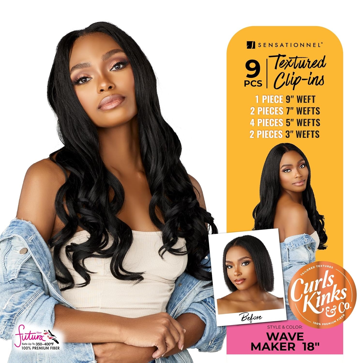 imageSensationnel Curls Kinksandco Clip in Wave Maker 18 Inch Hairextensions Synthetic 9 Piece Pack Easy to Use Clips for Natural 3C to 4C hair 1 JETBLACKTH227