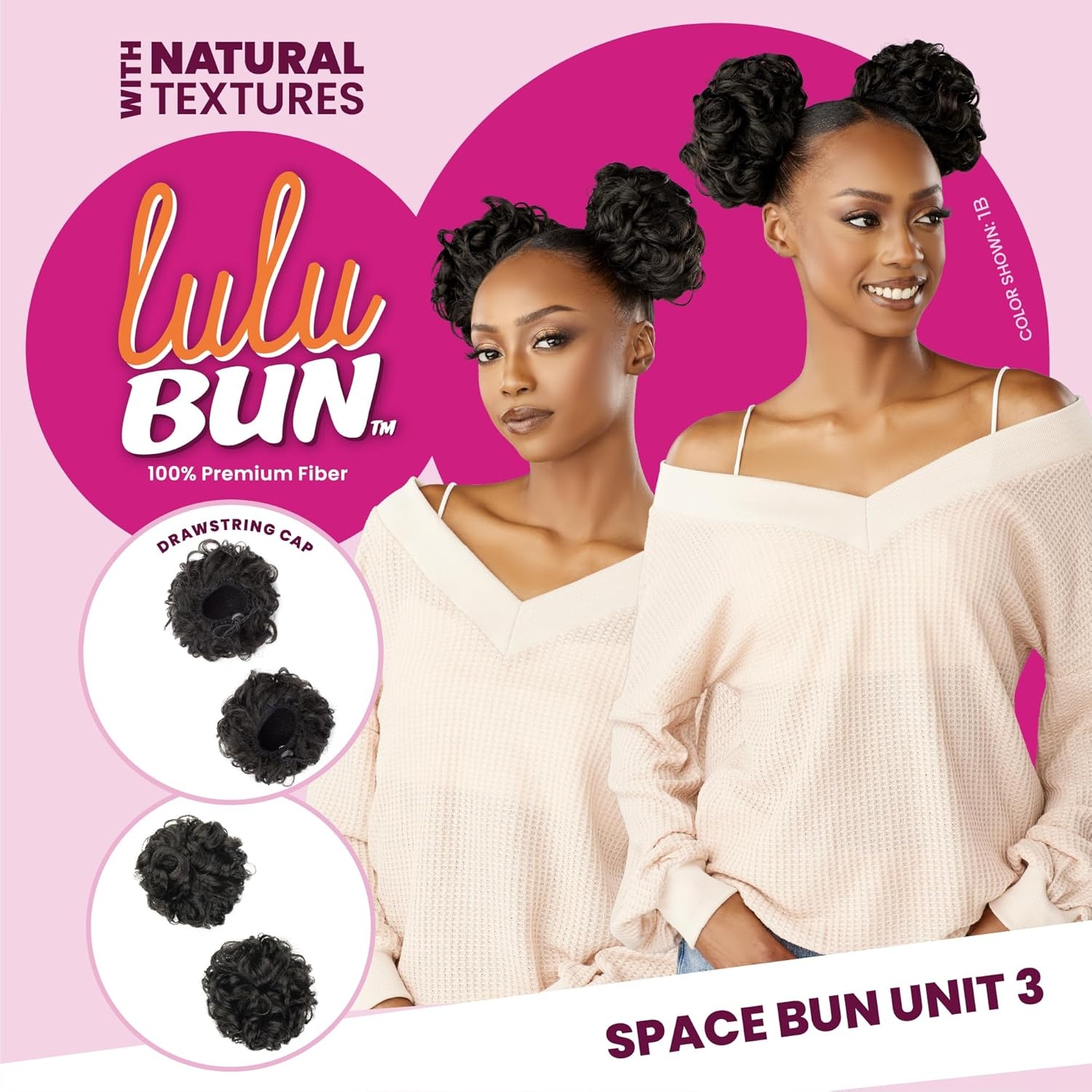 imageSensationnel Lulu Bun Hairextensions Space Buns Unit 3 Synthetic Quick and Easy Wear Hair with Natural Textures 1 JETBLACK2 DARKBROWN