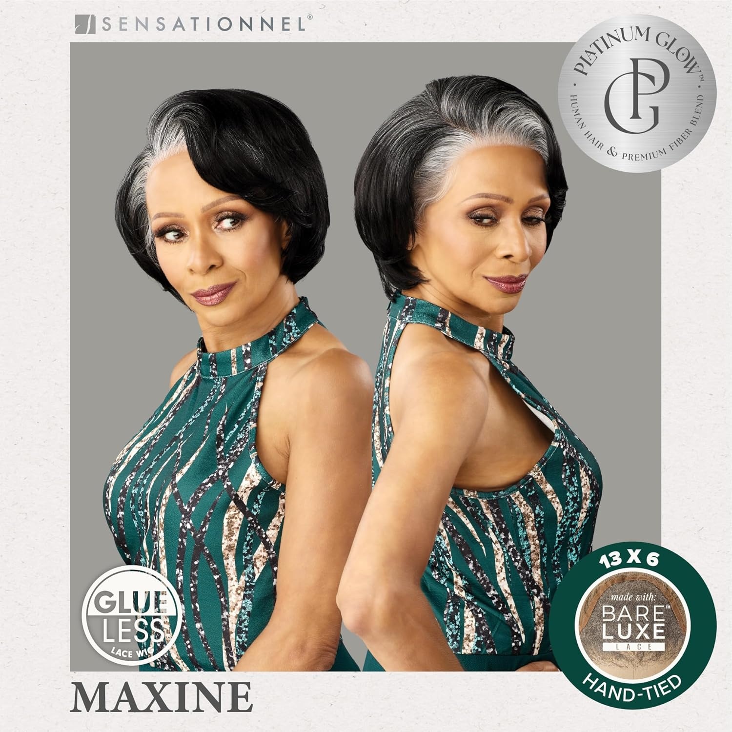imageSensationnel Platinum Glow 13X6 Wig Maxine Lacefrontal Glueless Precut Human Hair Blend and Preplucked Hairline 1 JETBLACK1B OFFBLACK