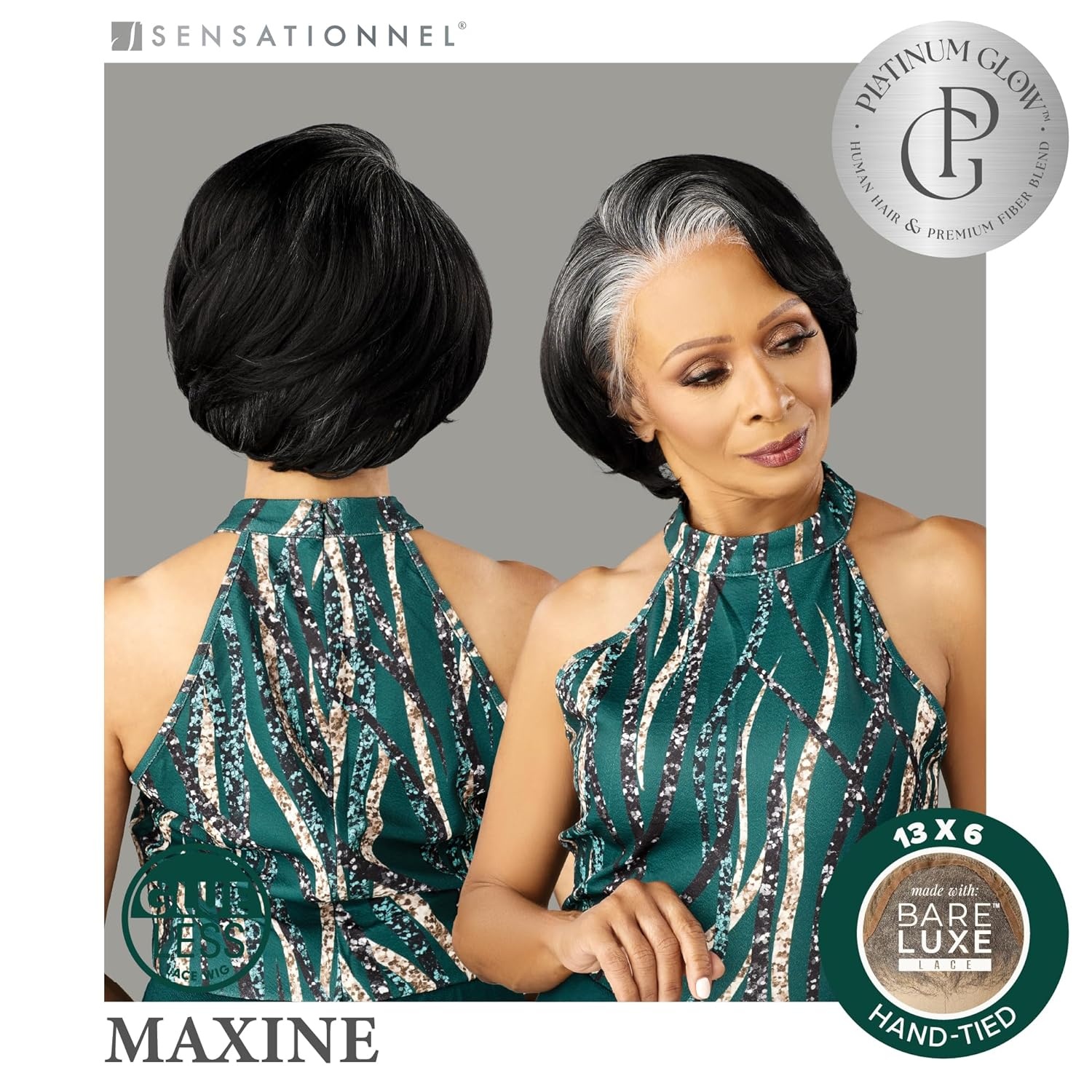 imageSensationnel Platinum Glow 13X6 Wig Maxine Lacefrontal Glueless Precut Human Hair Blend and Preplucked Hairline 1 JETBLACK1B OFFBLACK