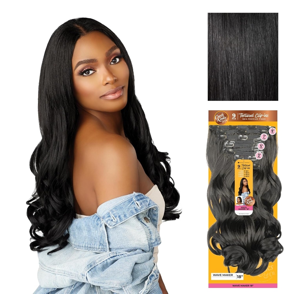 imageSensationnel Curls Kinksandco Clip in Wave Maker 18 Inch Hairextensions Synthetic 9 Piece Pack Easy to Use Clips for Natural 3C to 4C hair 1 JETBLACK1 JETBLACK