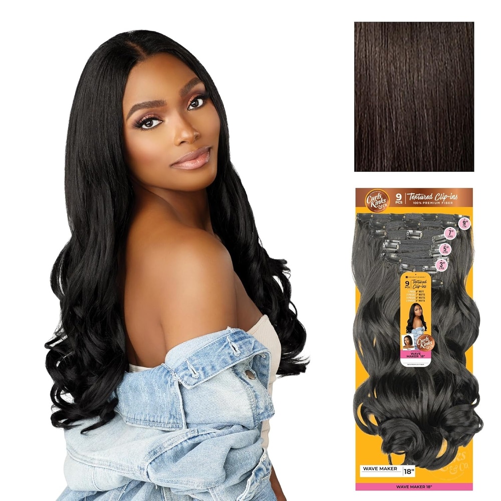 imageSensationnel Curls Kinksandco Clip in Wave Maker 18 Inch Hairextensions Synthetic 9 Piece Pack Easy to Use Clips for Natural 3C to 4C hair 1 JETBLACK2 DARKBROWN