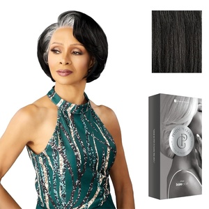 Sensationnel Platinum Glow 13X6 Wig – Maxine Lacefrontal Glueless Precut Human Hair Blend and Preplucked Hairline (1 JETBLACK)(SHIMMERINGSILVER)