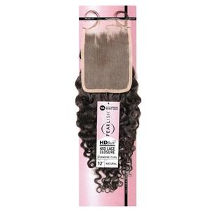 Sensationnel Pearlish bundle 4×5 closure – burmese curl 12 inch HD lace beauty supply human hair bundles weave 15a soft remy (NATURAL)(NATURAL/BLACK)