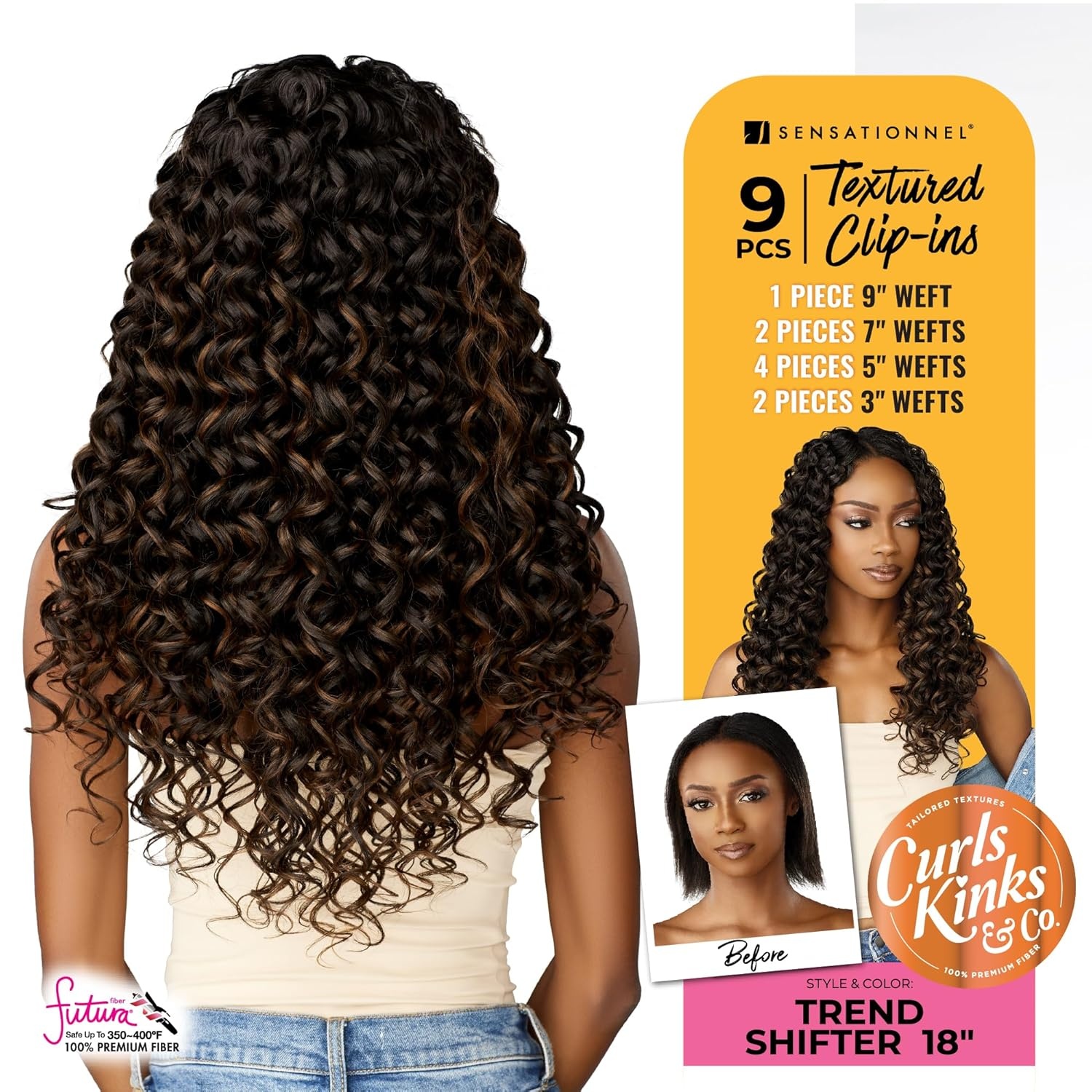 image:imageSensationnel Curls Kinksandco Clip in Trend Shifter 18 Inch 9 Piece Pack Easy to Use Clips for Natural 3c to 4c hair 1 JETBLACK1B OFFBLACK