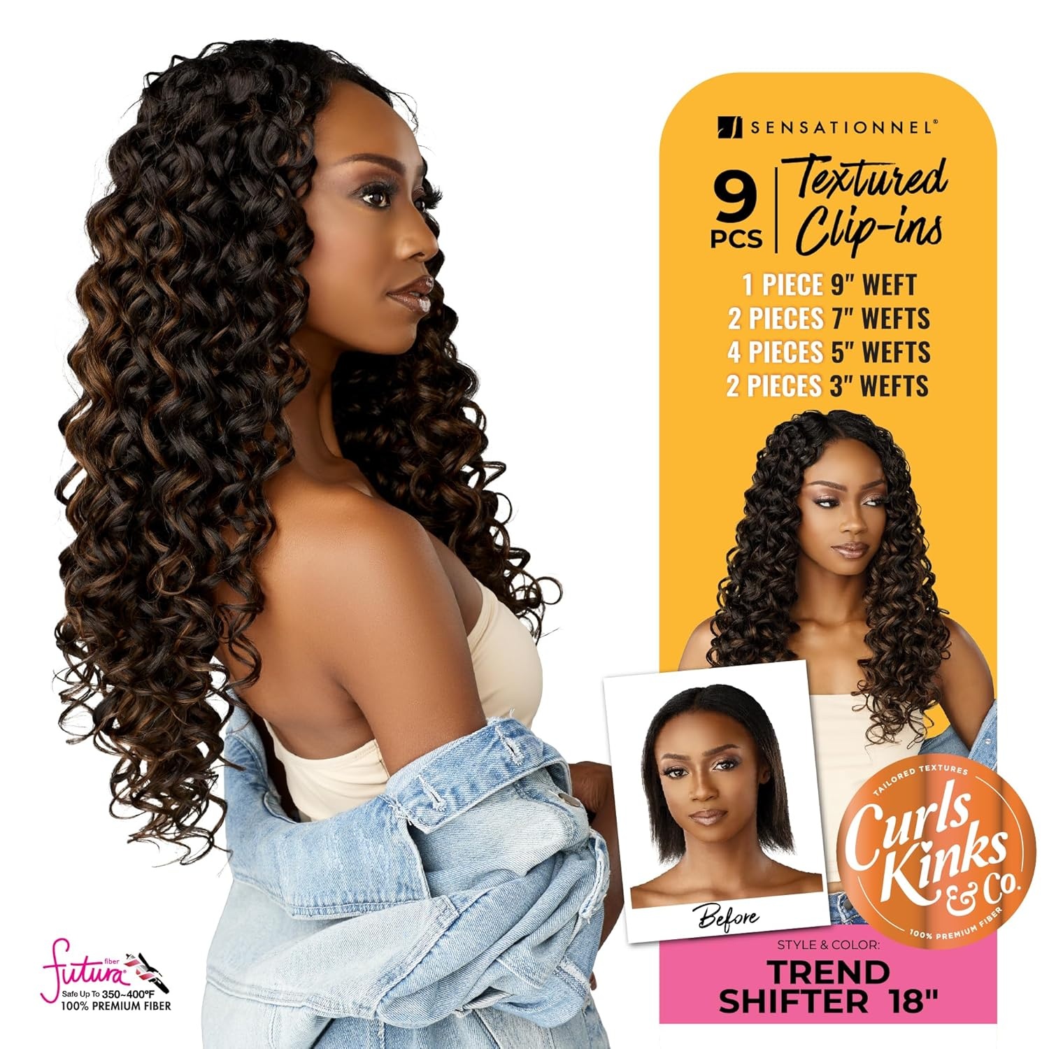 image:imageSensationnel Curls Kinksandco Clip in Trend Shifter 18 Inch 9 Piece Pack Easy to Use Clips for Natural 3c to 4c hair 1 JETBLACK4 MEDBROWN