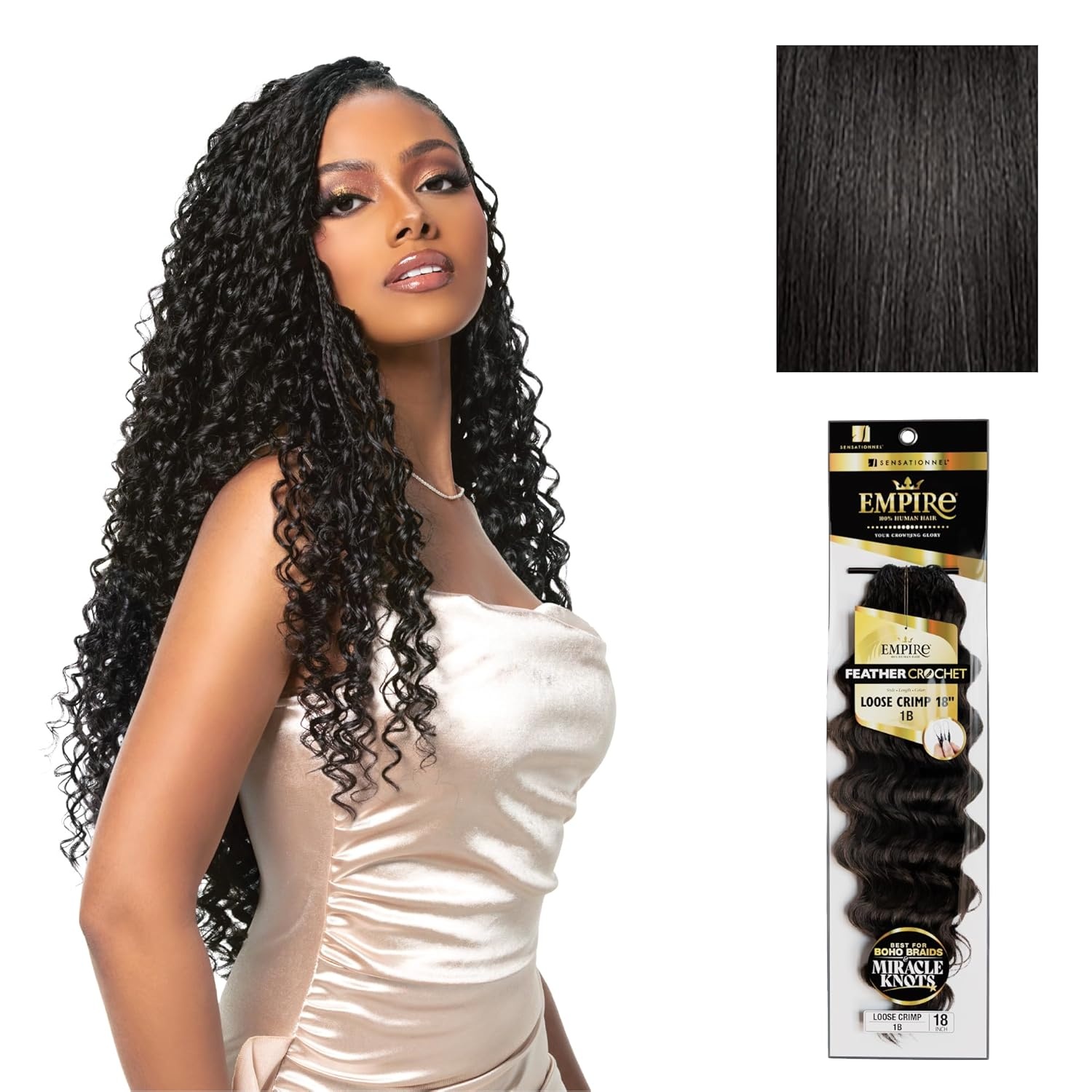 image:imageSensationnel Empire Feather Crochet Braiding Hair Loose Crimp Human Hair for Boho Braids and Miracle Knots Pre Separated 50 strands 10 inch 1 JETBLACK1B OFFBLACK