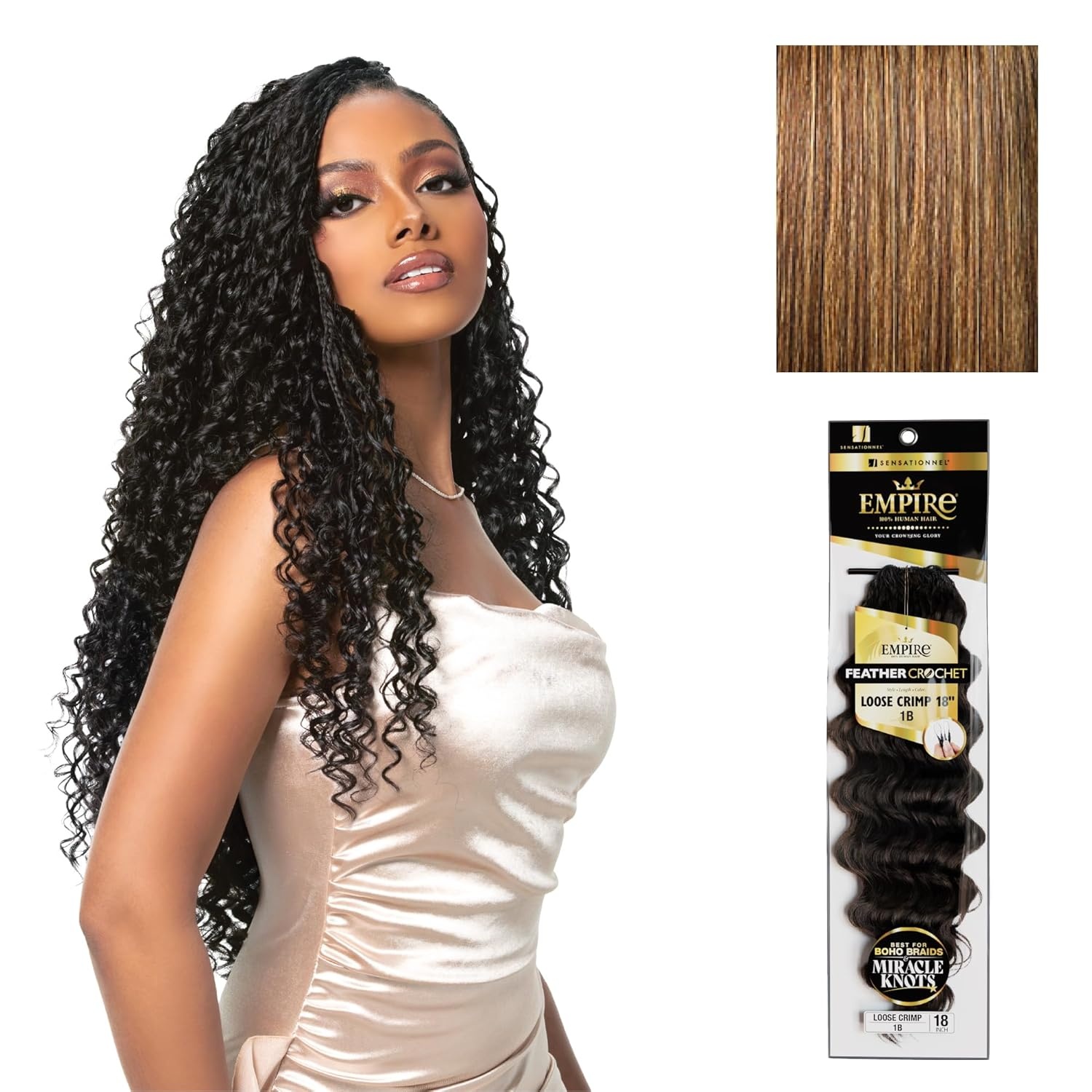 image:imageSensationnel Empire Feather Crochet Braiding Hair Loose Crimp Human Hair for Boho Braids and Miracle Knots Pre Separated 50 strands 10 inch 1 JETBLACKS427