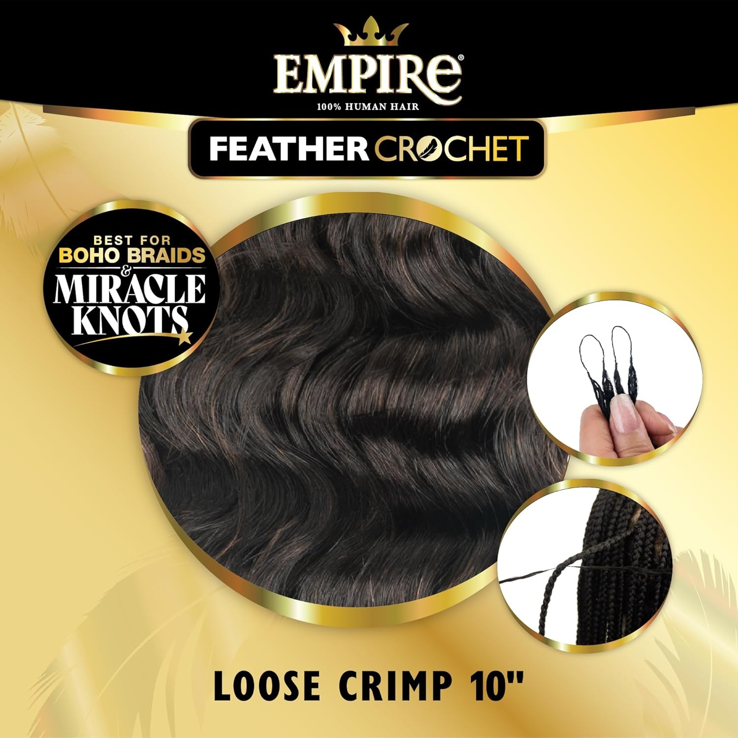 image:imageSensationnel Empire Feather Crochet Braiding Hair Loose Crimp Human Hair for Boho Braids and Miracle Knots Pre Separated 50 strands 10 inch 1 JETBLACKS430