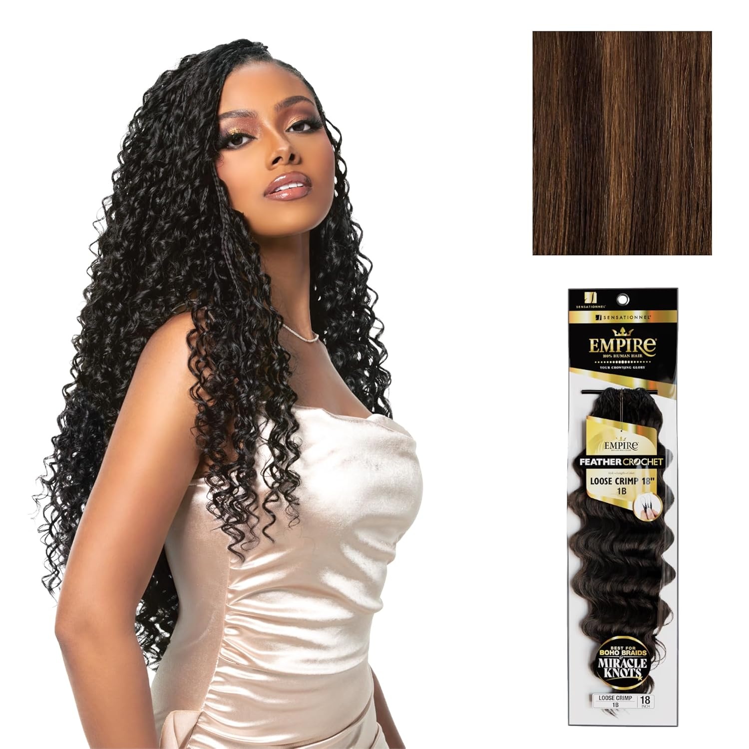 image:imageSensationnel Empire Feather Crochet Braiding Hair Loose Crimp Human Hair for Boho Braids and Miracle Knots Pre Separated 50 strands 10 inch 1 JETBLACKS430