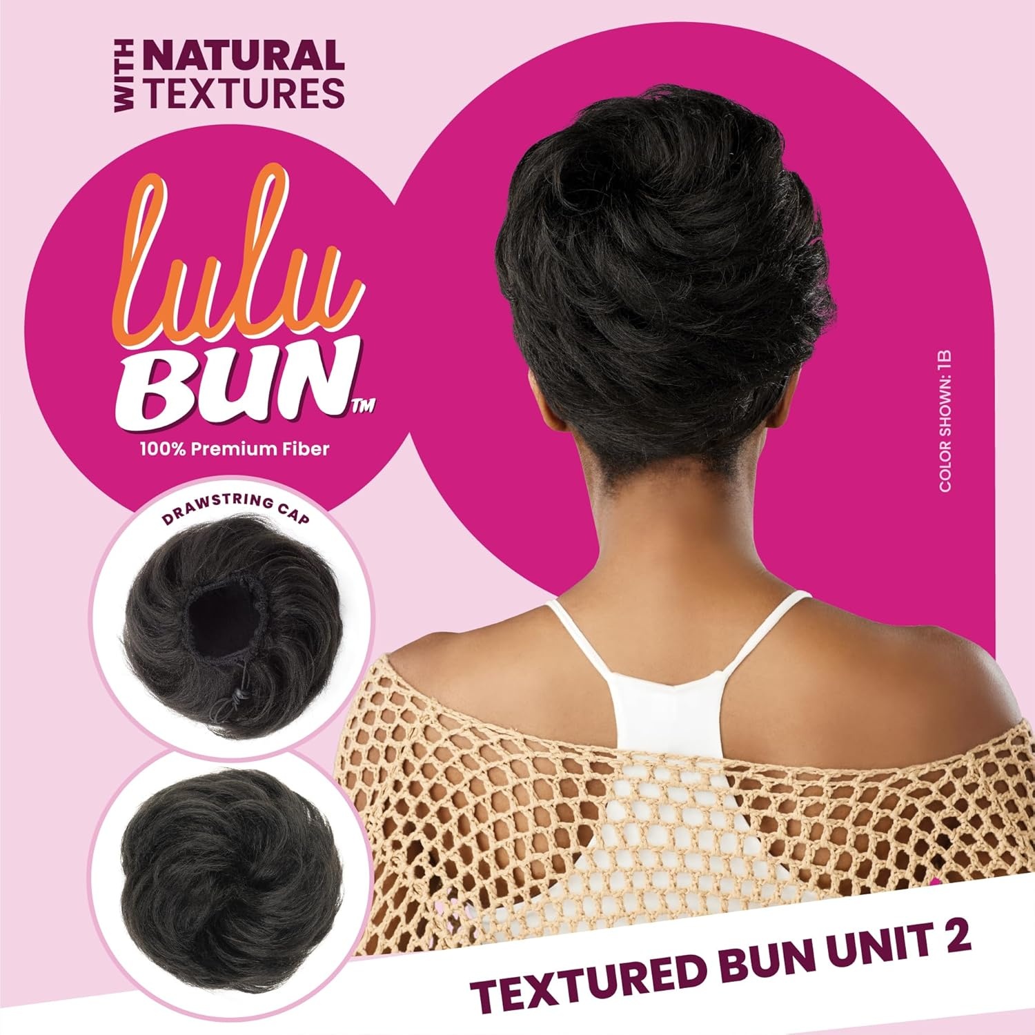 image:imageSensationnel Lulu Bun Hair Extensions Textured Bun Unit 2 Synthetic Quick and Easy Wear Hair with Natural Textures 1 JETBLACK1B OFFBLACK