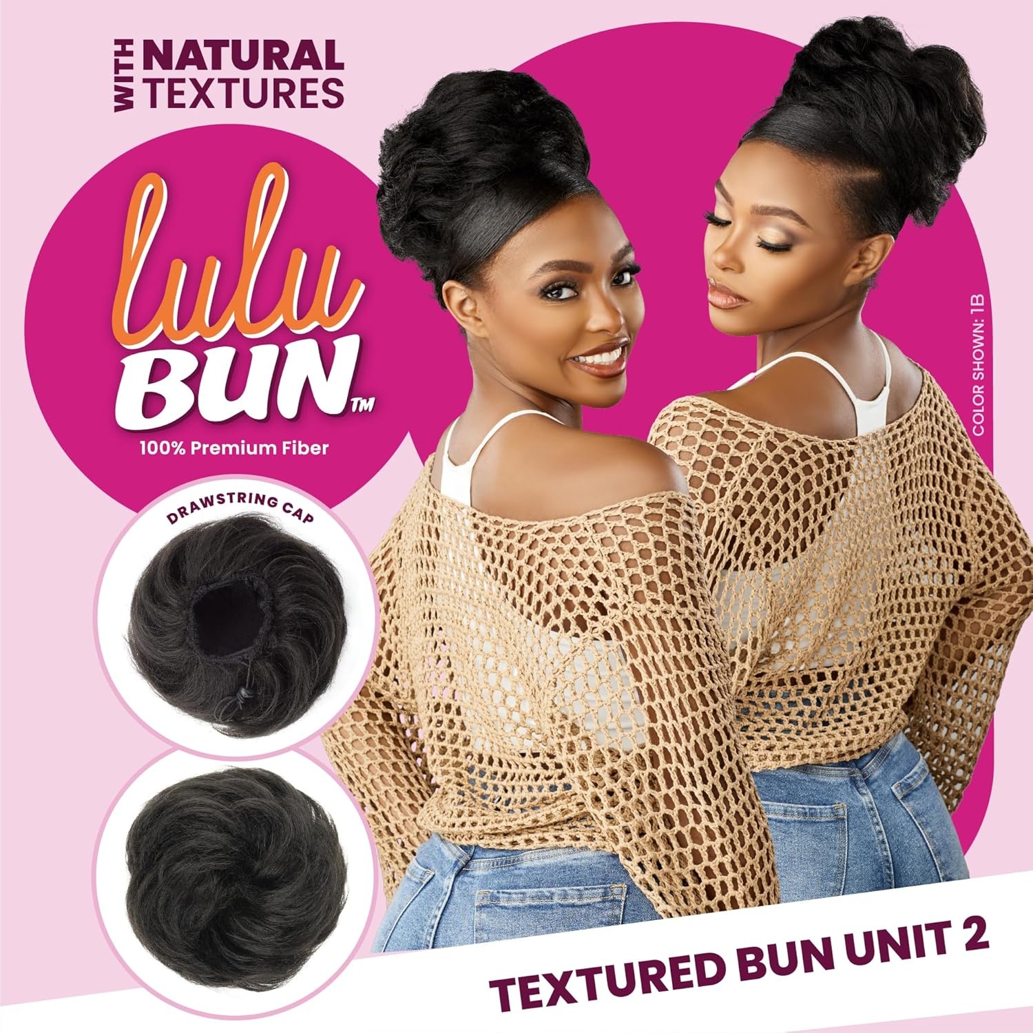 image:imageSensationnel Lulu Bun Hair Extensions Textured Bun Unit 2 Synthetic Quick and Easy Wear Hair with Natural Textures 1 JETBLACKF1B27